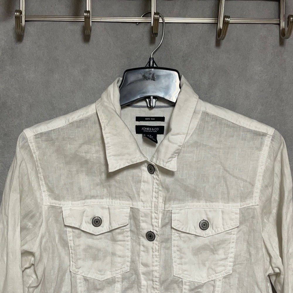 Jones & Co. Jacket Women M White Linen Trucker Western Chore Vacation Casual
